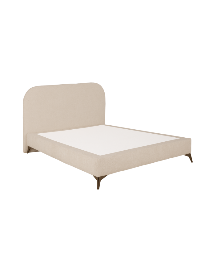 Cama tapizada de boculé beige para colchón de varias medidas