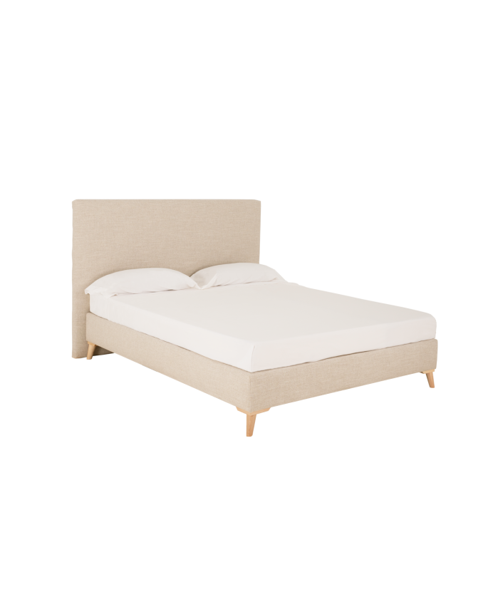 Cama tapizada de lino beige de para colchón de varias medidas