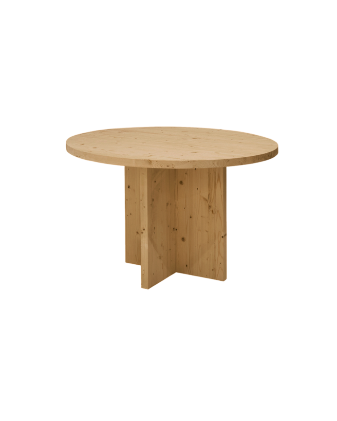 Mesa de comedor redonda de madera maciza en tono roble medio de Ø110