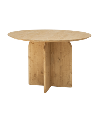 Mesa de comedor redonda de madera maciza en tono roble medio de 110cm