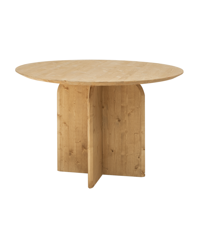 Mesa de comedor redonda de madera maciza en tono roble medio de 110cm