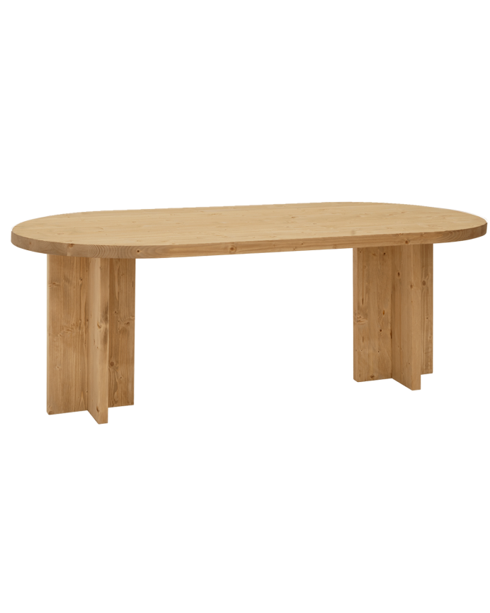 Mesa de comedor de madera maciza ovalada en tono roble medio de varias medidas