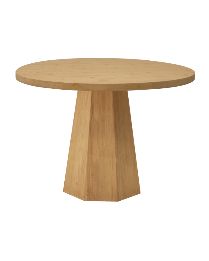 Mesa de comedor redonda de madera maciza en tono roble medio de Ø115