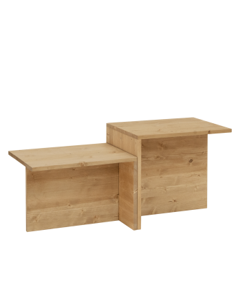 Mesa de centro 2 piezas de madera maciza en tono roble medio de 100x44,6cm