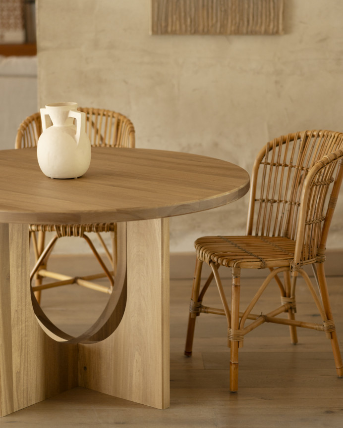 Mesa de comedor redonda de madera maciza de álamo en varias medidas