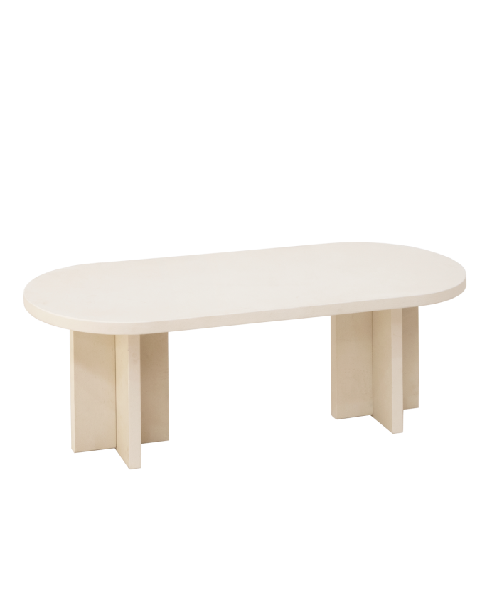 Mesa de centro de microcemento en tono blanco roto de 120x40cm