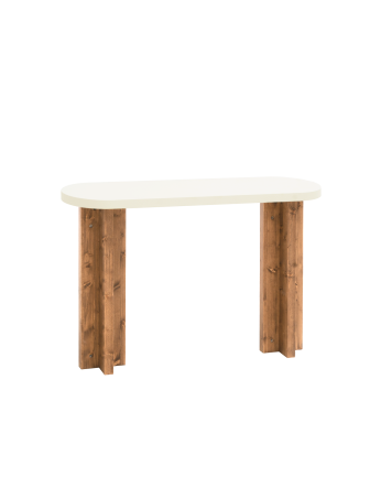 Consola de microcemento y patas de madera en tono roble oscuro de 120x80cm