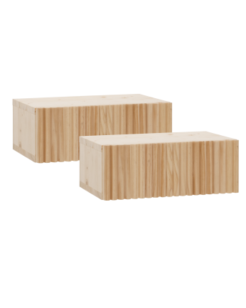 Pack de 2 mesitas de noche de madera maciza flotante en tono natural de 40cm