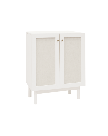 Aparador de madera maciza y tejido de lino de 2 puertas en tono blanco de 100x80cm