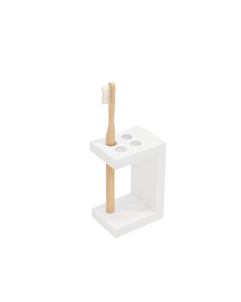 Soporte para cepillos de dientes de madera maciza tono blanco de 12x6cm