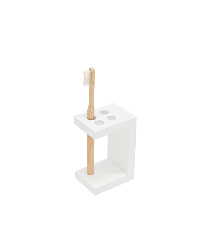 Soporte para cepillos de dientes de madera maciza tono blanco de 12x6cm