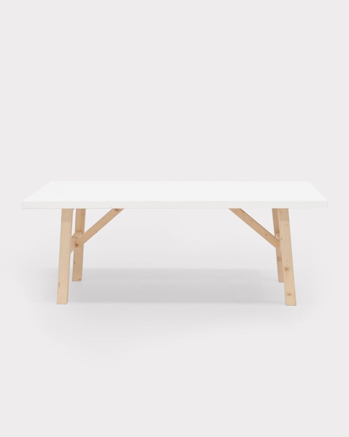 Mesa de centro de madera maciza acabado natural y blanco 