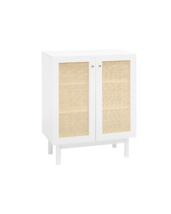 Aparador de madera maciza y medula de ratán de 2 puertas en tono blanco de 100x80cm