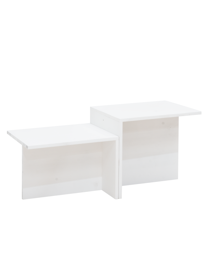 Mesa de centro 2 piezas de madera maciza en tono blanco de 100x44,6cm