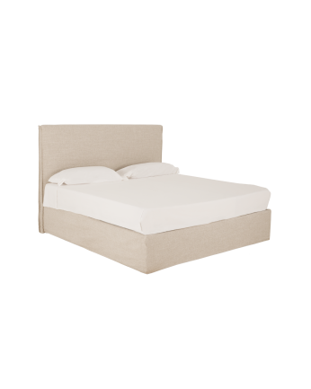 Cama con canapé desenfundable de lino beige para colchón de varias medidas