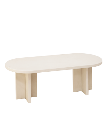 Mesa de centro de microcemento en tono blanco roto de 120x40cm