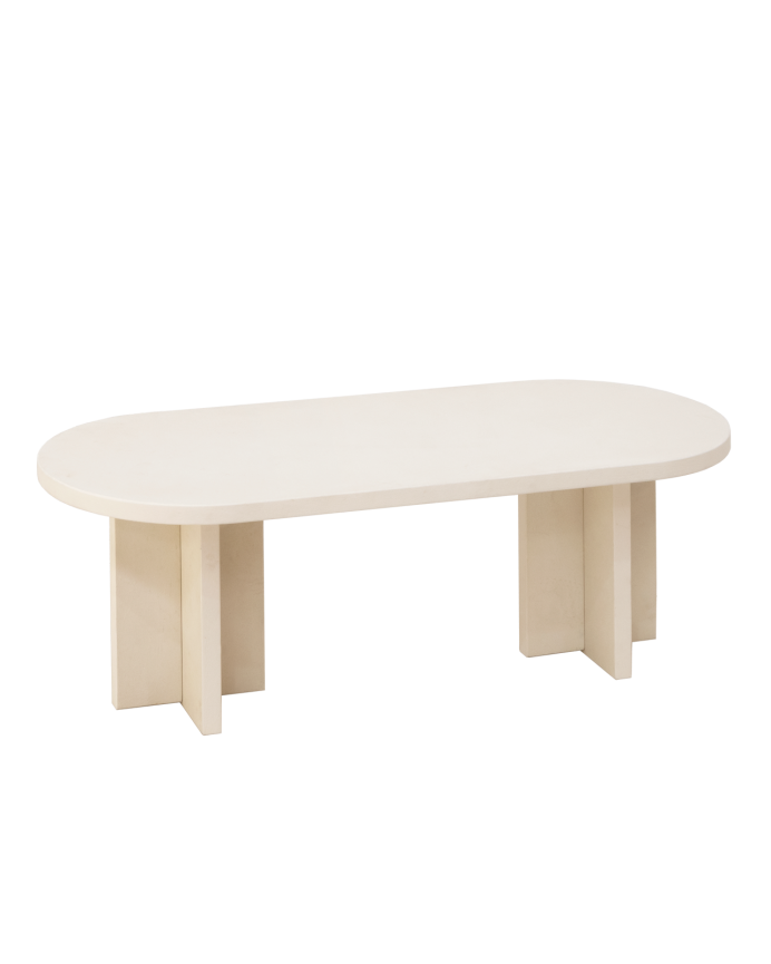 Mesa de centro de microcemento en tono blanco roto de 120x40cm