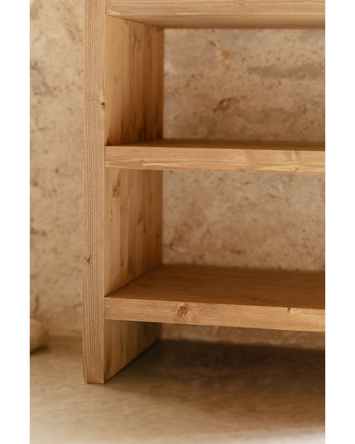 Estantería zapatero de madera maciza tono roble medio 80x60cm