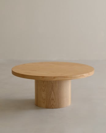 Mesa de centro redonda en madera de fresno de 80x30cm