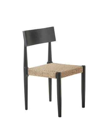 Silla de madera maciza con asiento de cuerda en tono beige de 77,5cm