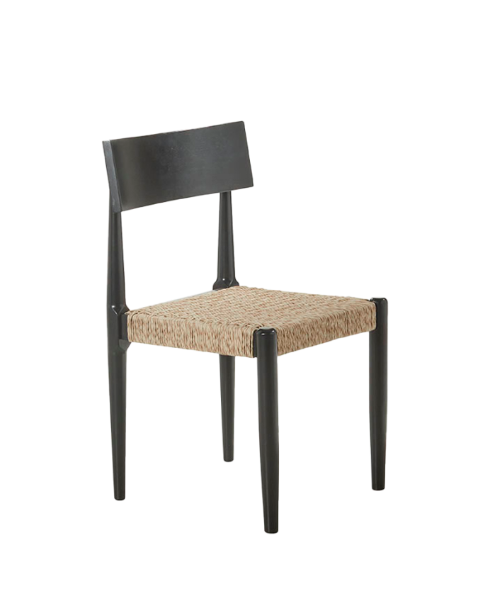 Silla de madera maciza con asiento de cuerda en tono beige de 77,5cm