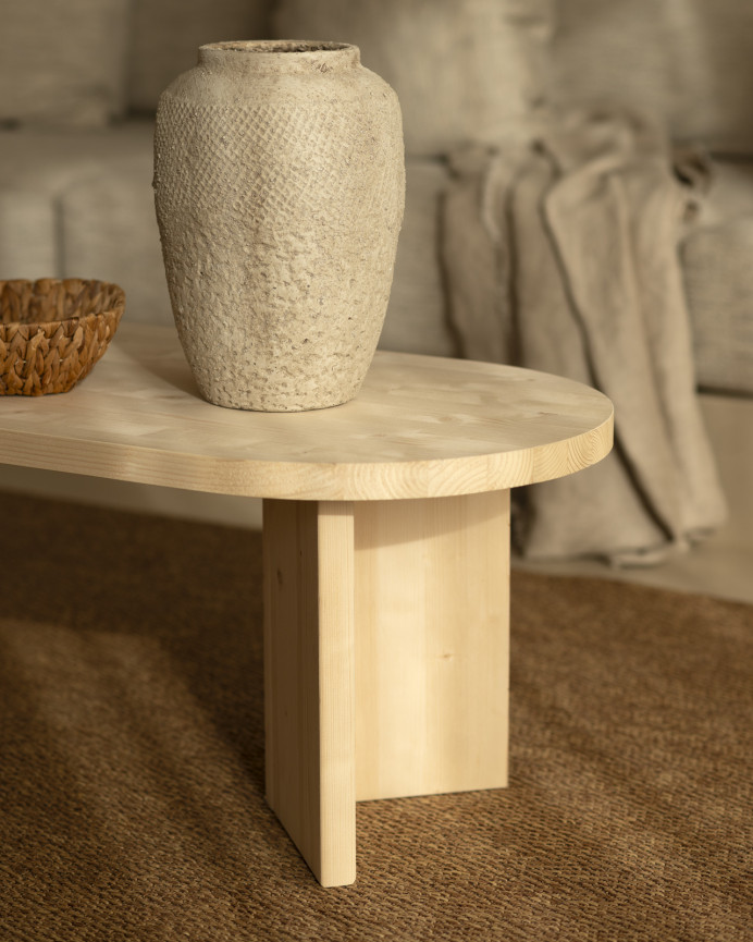 Mesa de centro de madera maciza en tono natural de 120cm