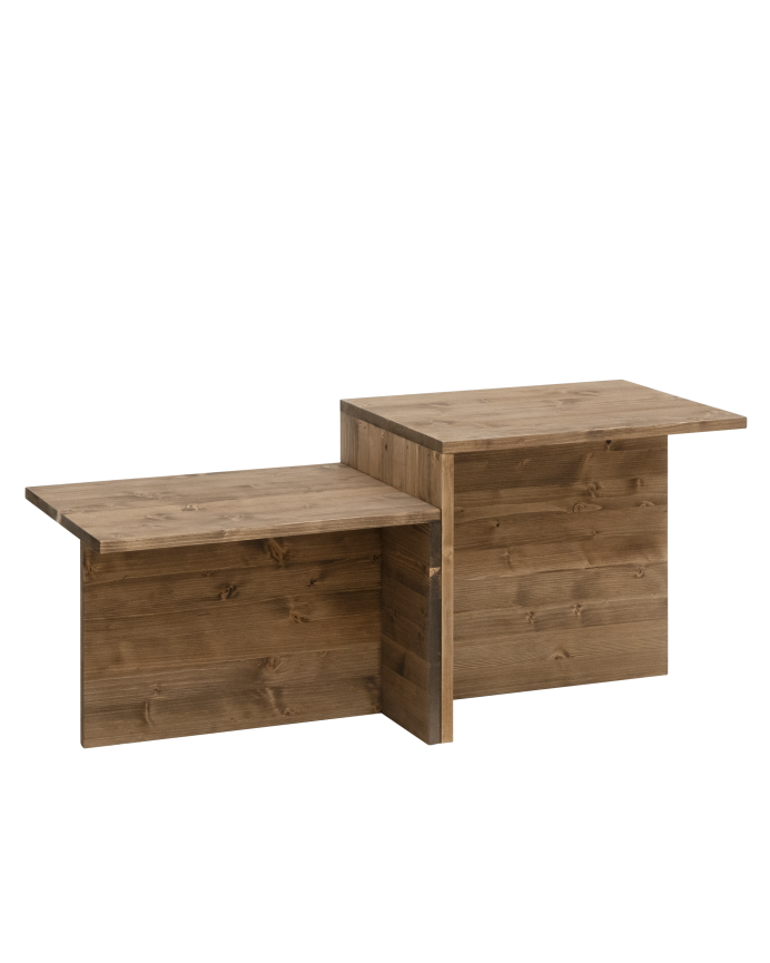 Mesa de centro 2 piezas de madera maciza en tono roble oscuro de 100x44,6cm