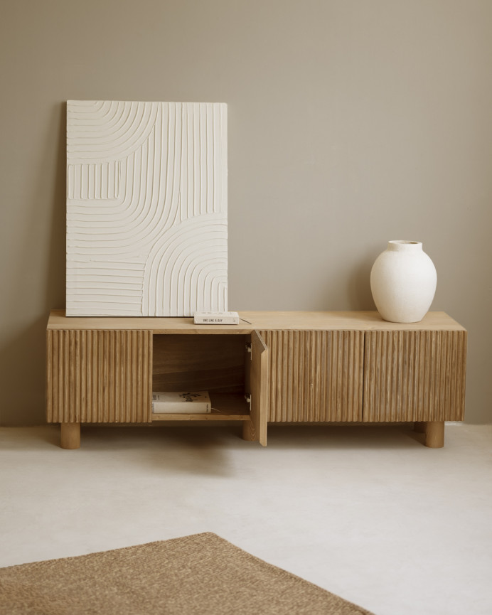 Mueble TV de madera de abeto y pino en tono roble medio 152x42cm