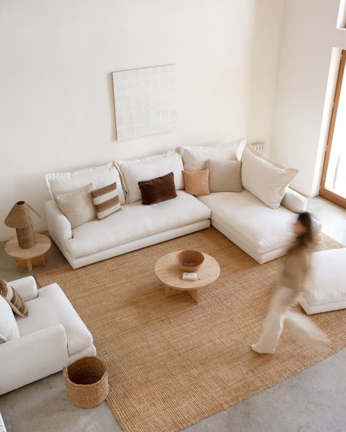 Sofá con chaise longue derecho tono blanco roto de varias medidas