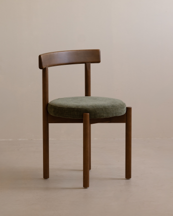 Silla de madera de haya con asiento tapizado color verde de 75x38cm