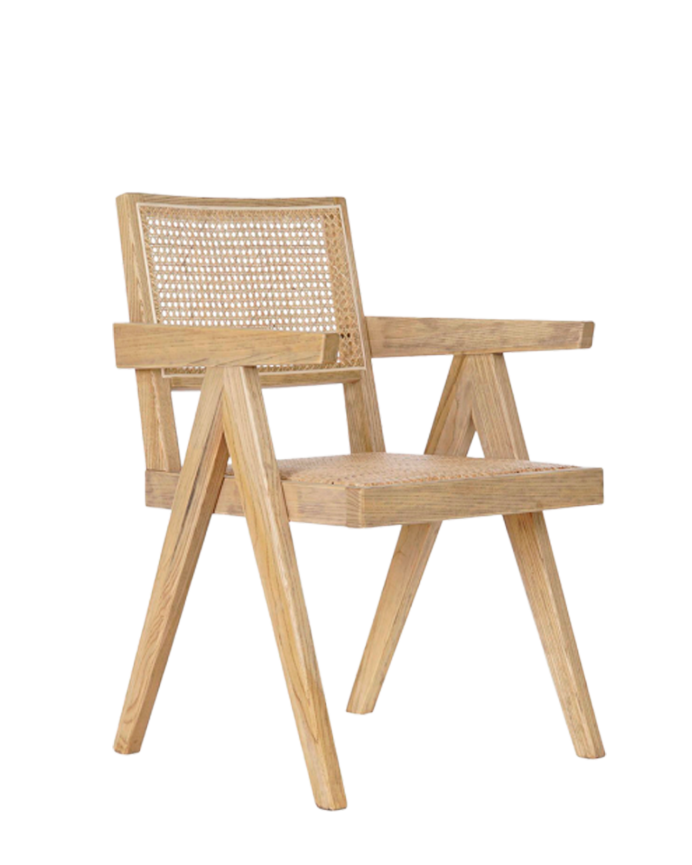 Sillón de madera de olmo con asiento y respaldo de cannage tono natural de 86x57cm