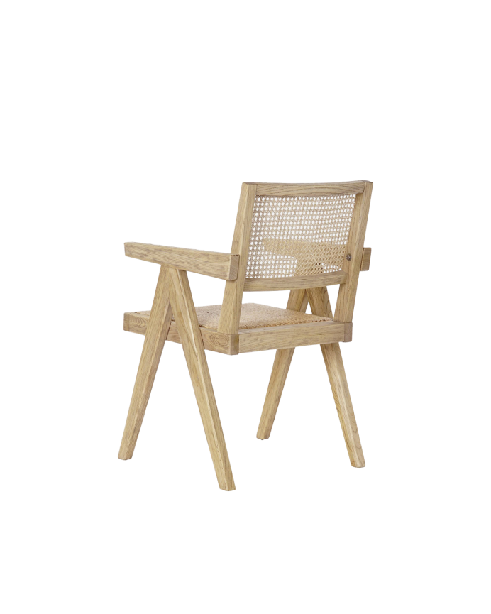 Sillón de madera de olmo con asiento y respaldo de cannage tono natural de 86x57cm