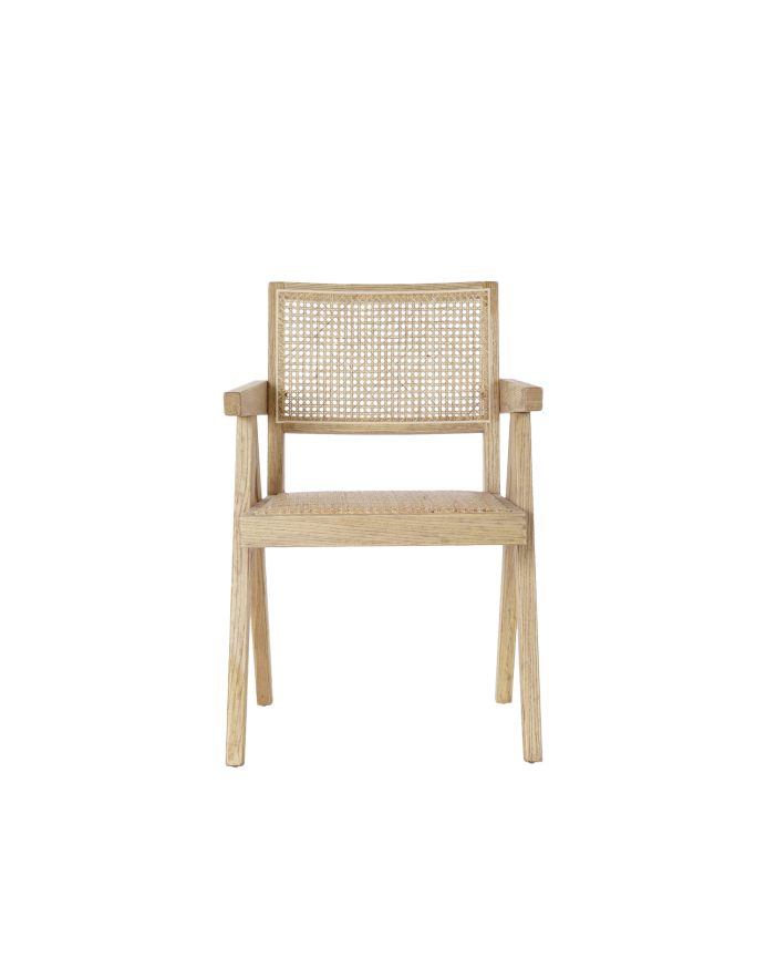 Sillón de madera de olmo con asiento y respaldo de cannage tono natural de 86x57cm
