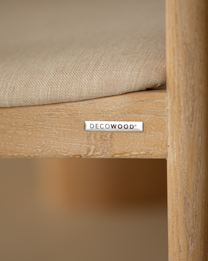 Silla de madera de olmo y asiento acolchado color beige de 78x58cm