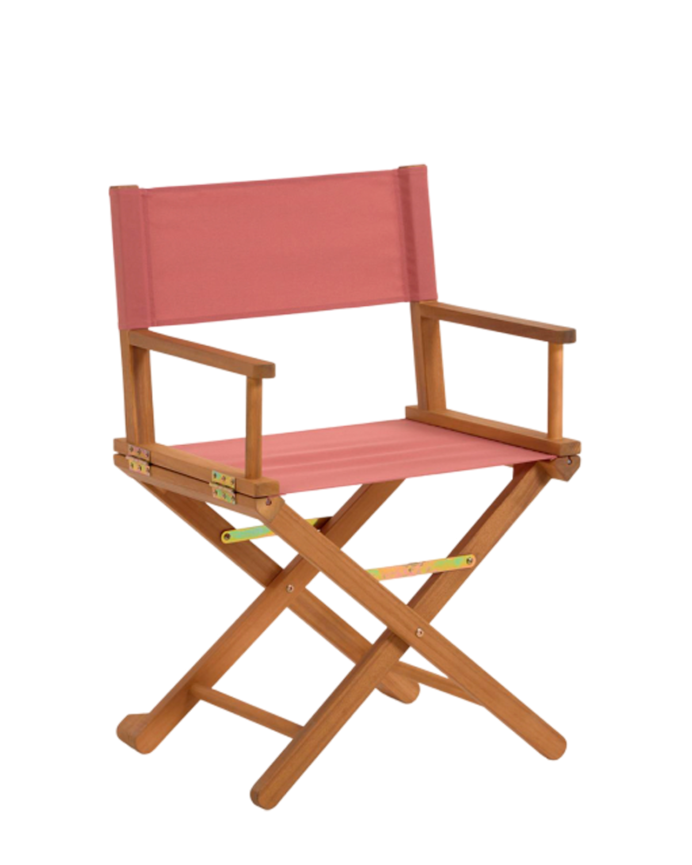 Sillas con brazos de madera maciza de acacia y asiento de tejido en color rojo de 88x55cm