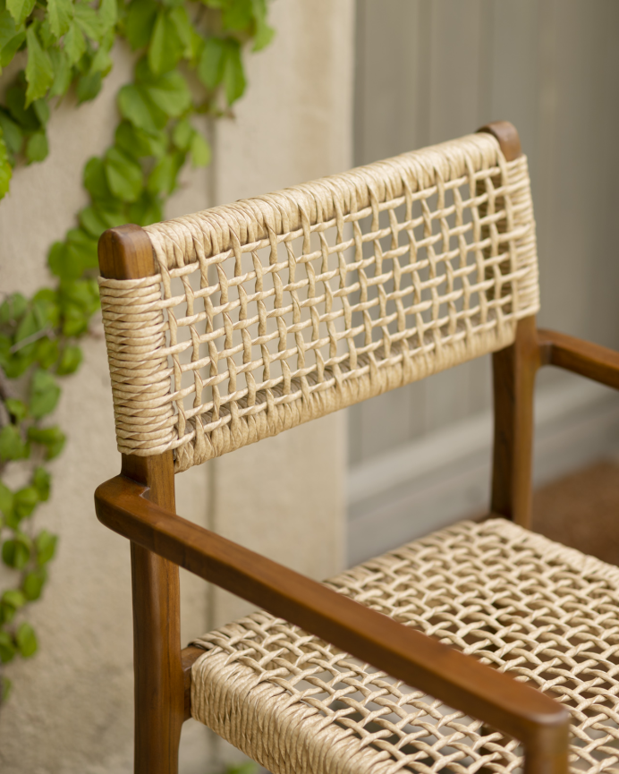 Pack de 4 sillas de madera de teca y asiento trenzado de 81cm