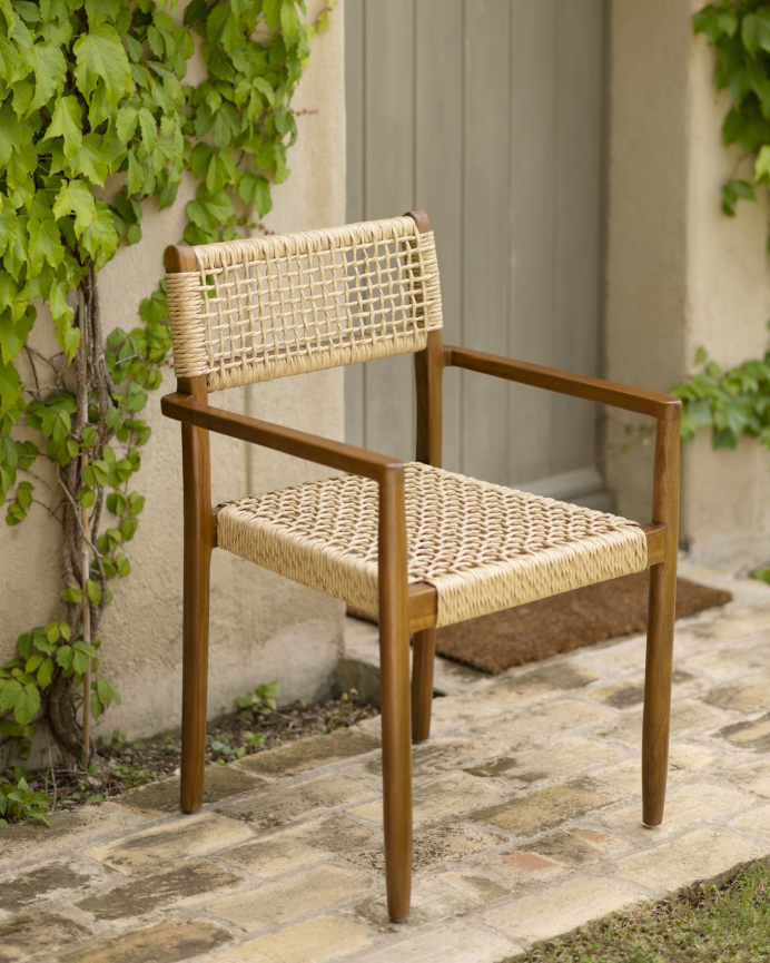 Pack de 4 sillas de madera de teca y asiento trenzado de 81cm