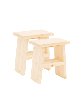 Pack de 2 mesitas de noche o auxiliar madera maciza en tono natural de 45x39cm