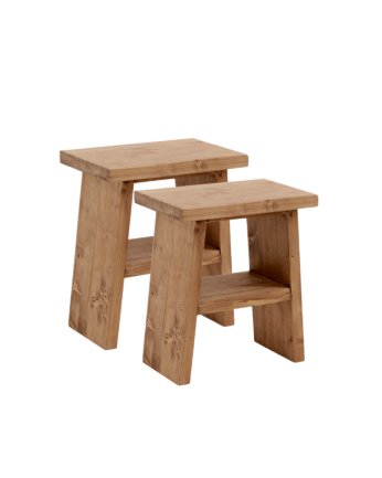 Pack de 2 mesitas de noche o auxiliar madera maciza en tono roble oscuro de 45x39cm