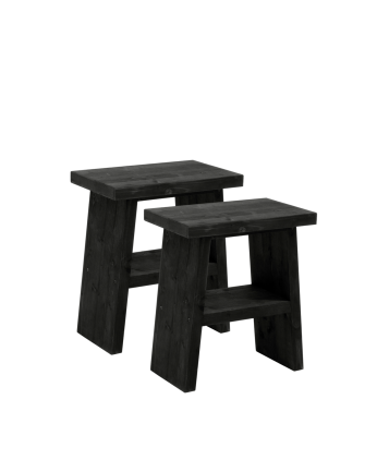 Pack de 2 mesitas de noche o auxiliar madera maciza en tono negro de 45x39cm