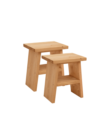 Pack de 2 mesitas de noche o auxiliar madera maciza en tono roble medio de 45x39cm