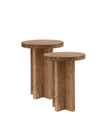Pack de 2 mesitas de noche de madera maciza en tono roble oscuro de 45x35cm