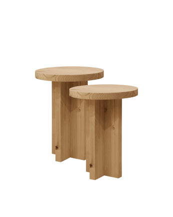 Pack de 2 mesitas de noche de madera maciza en tono roble medio de 45x35cm
