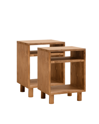 Pack de 2 mesitas de noche de madera maciza en tono roble oscuro de 51x32cm