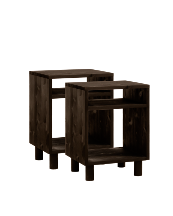 Pack de 2 mesitas de noche de madera maciza en tono negro de 51x32cm
