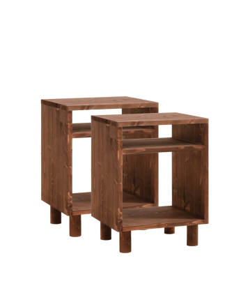 Pack de 2 mesitas de noche de madera maciza en tono nogal de 51x32cm