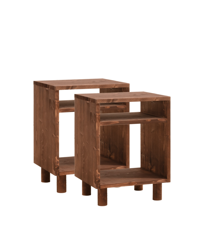 Pack de 2 mesitas de noche de madera maciza en tono nogal de 51x32cm