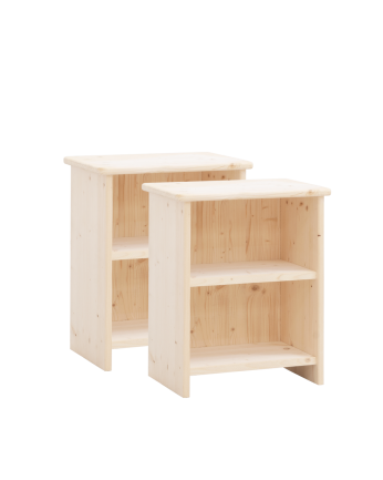Pack de 2 mesitas de noche de madera maciza en tono natural de 50x42cm