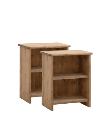Pack de 2 mesitas de noche de madera maciza en tono roble oscuro de 50x42cm