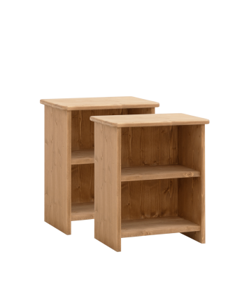 Pack de 2 mesitas de noche de madera maciza en tono roble medio de 50x42cm